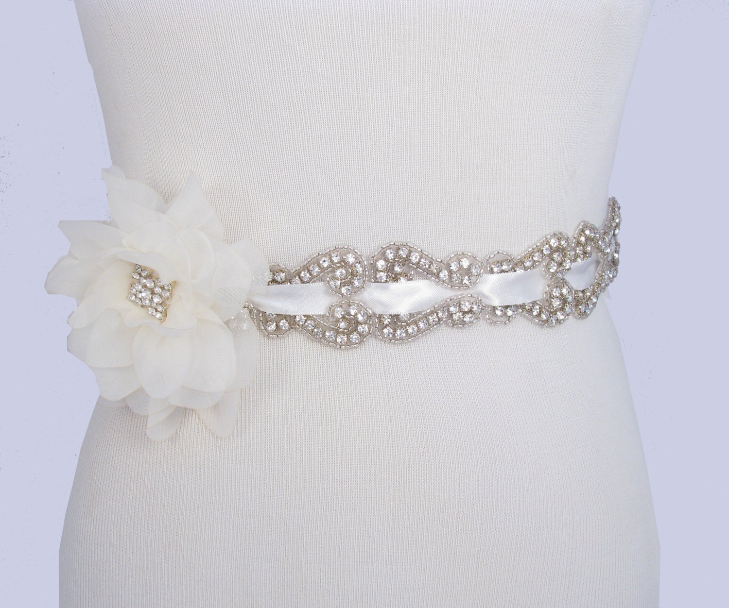 Flower Wedding Dress Sash Crystal Rhinestone Satin Ribbon