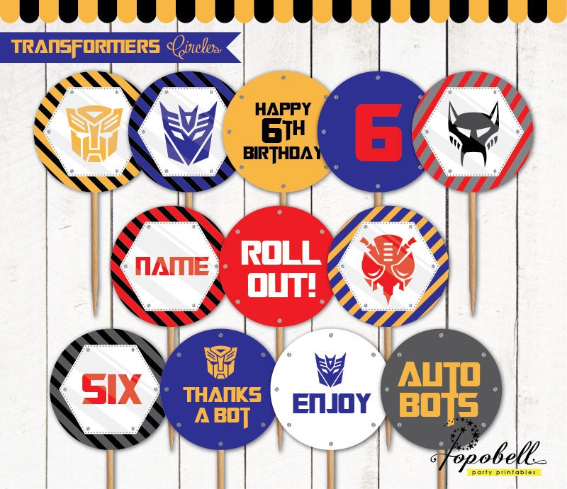 Transformers Cupcake Toppers for Transformers Birthday Party.