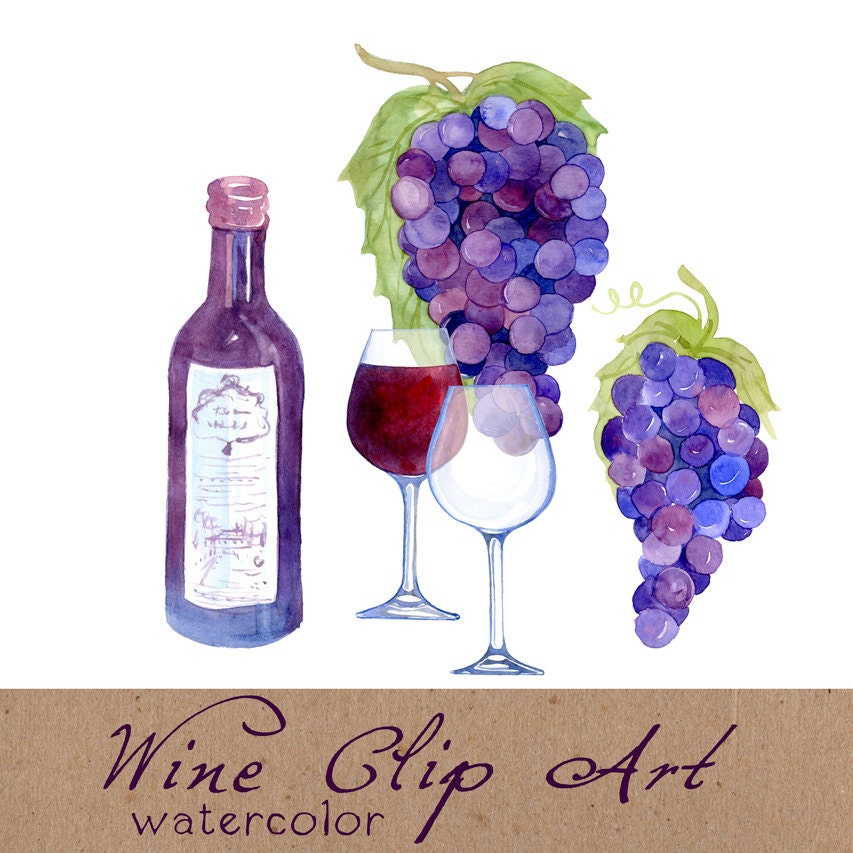 Digital Clipart Wine Clip Art Watercolor Vineyard