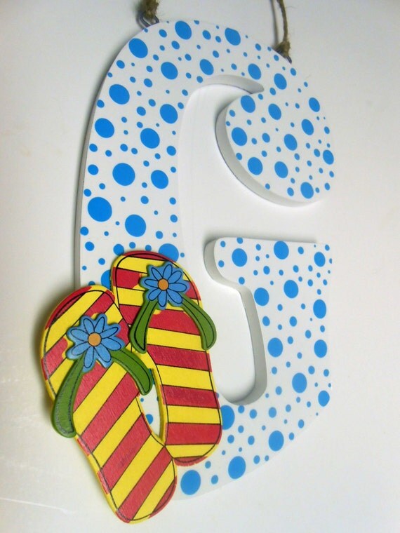 Beach Decor Painted Wooden Letter Initial Hand Painted