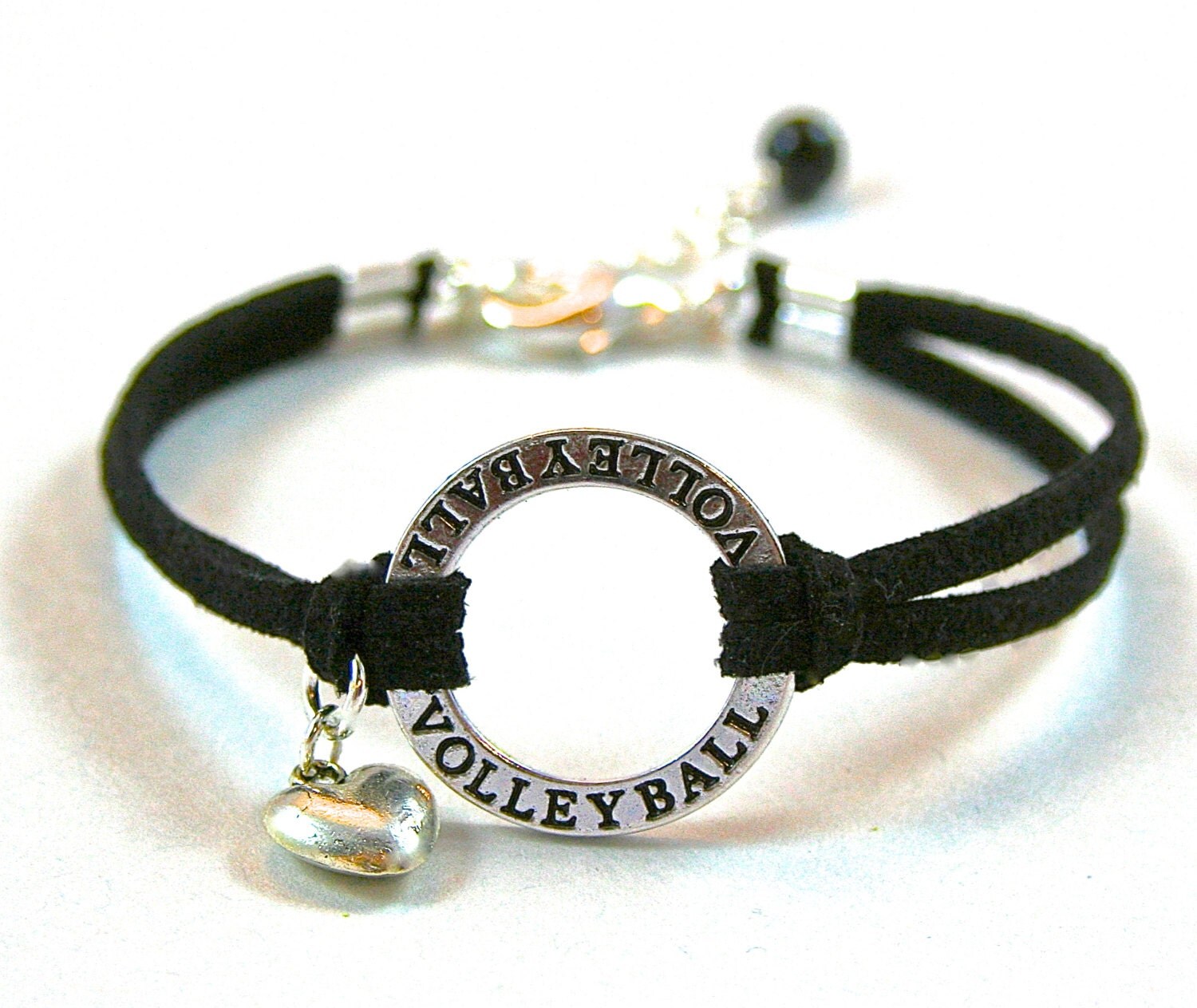 Silver Volleyball Bracelet Faux Suede Leather Cord by BeMyCharm