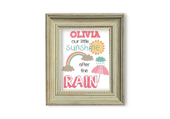 Nursery Decor Personalized Children's Wall Art Digital Printable File - Our Little Sunshine After the Rain - Rainbow Baby Girl Pink