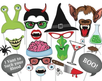 MEGA PACK Halloween Photo booth Props Set - 37 Piece PRINTABLE - Witch, Werewolf, Devil, Vampire, Zombie, Mummy, Scary Clown, holiday