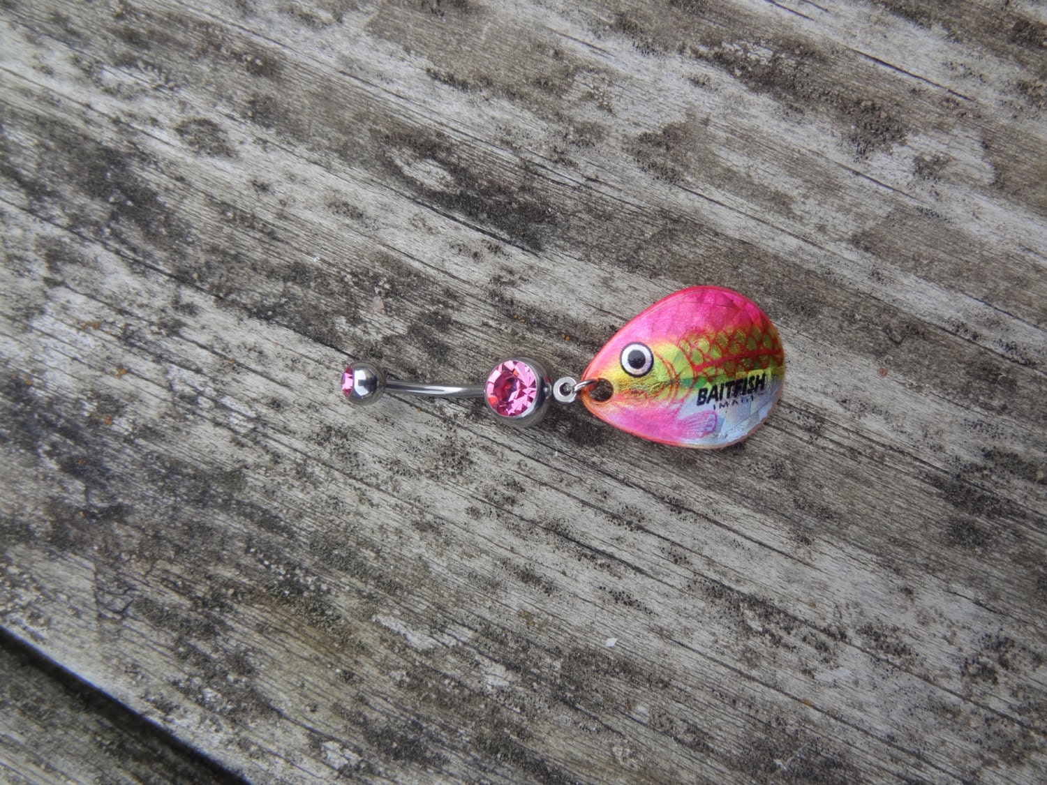 PINK Fishing Lure Blade Navel Belly Button Ring for the