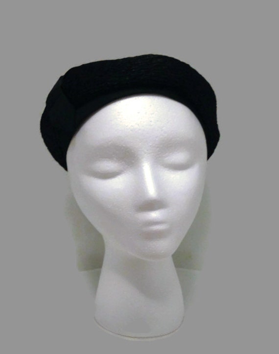 Vintage 1950s Black Straw Beret, Union Made