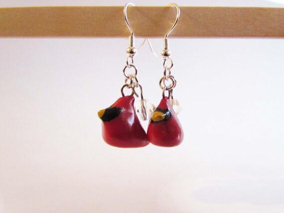Items similar to Cardinal Earrings, Cardinal Polymer Clay, Red Bird ...