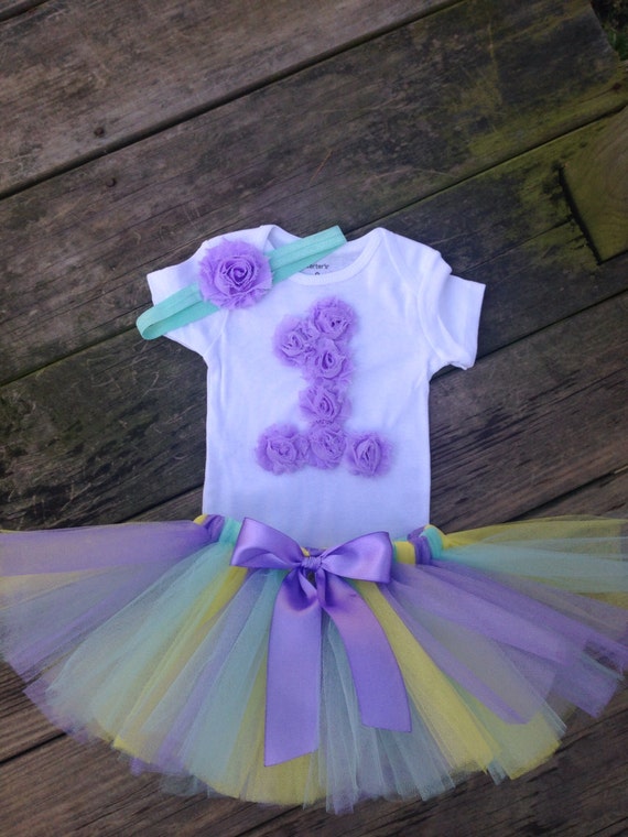 First Birthday Tutu Outfit, Lavender, Yellow, Mint, Rosette Birthday ...