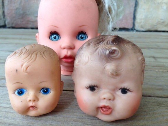 Vintage Doll Heads Set of Three Creepy Toys Art by StylishPiggy