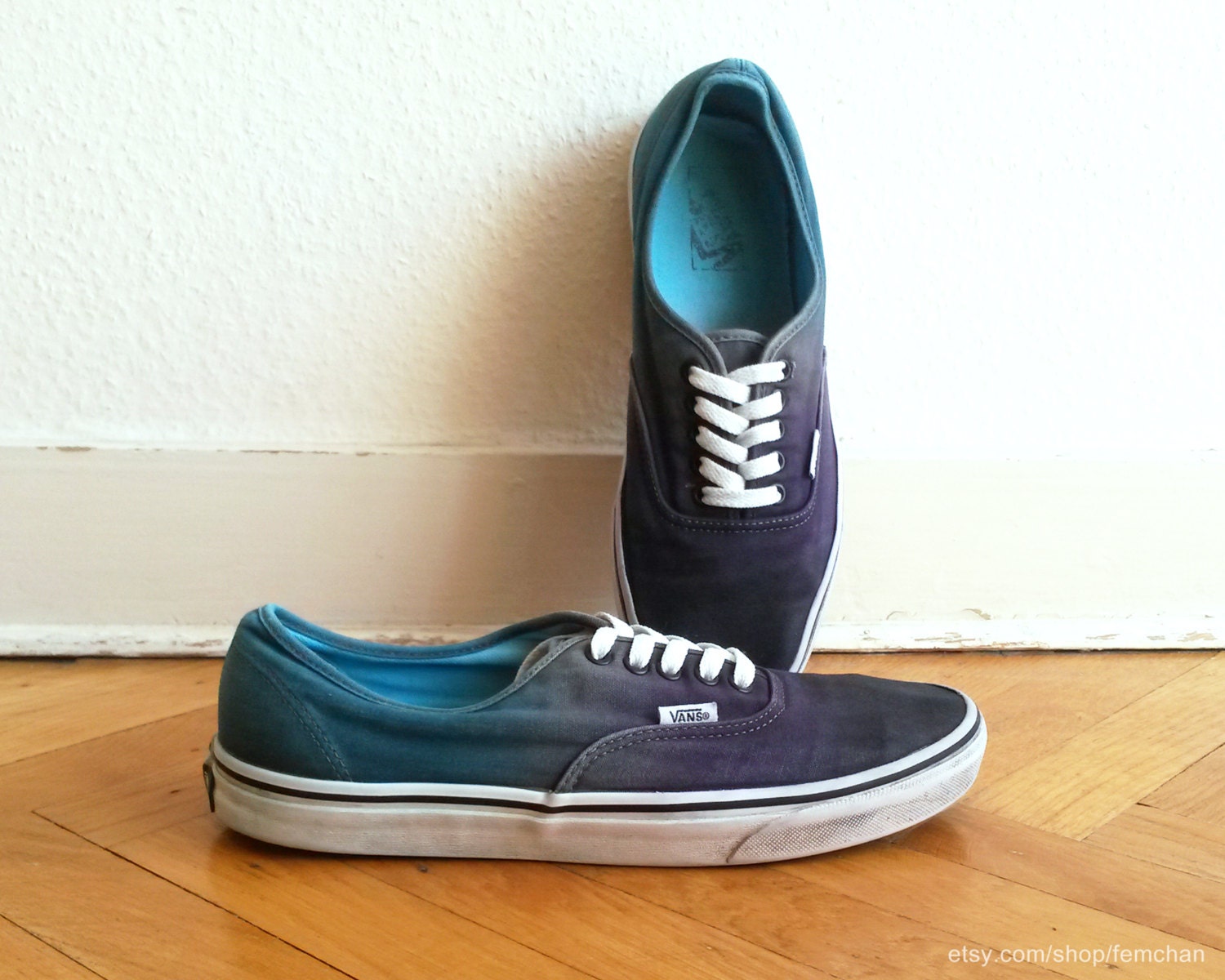 purple and turquoise vans