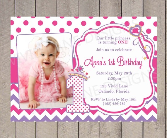 Items similar to Pink and Purple Princess Birthday Invitation - Chevron ...