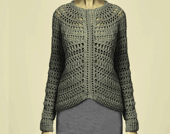 Elegant crochet pullover long sleeves, designer crochet pattern, crochet pullover PATTERN, crochet sweater, detailed description in ENGLISH