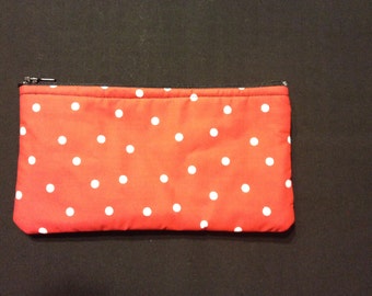 White Polka Dots on Red Pencil Case / Zipper Pouch #14