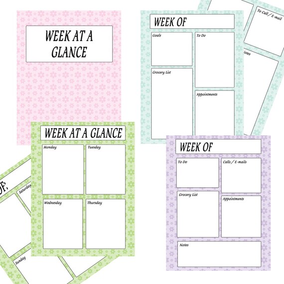 Printable Weekly Planner Sheets Week at a Glance Sheets