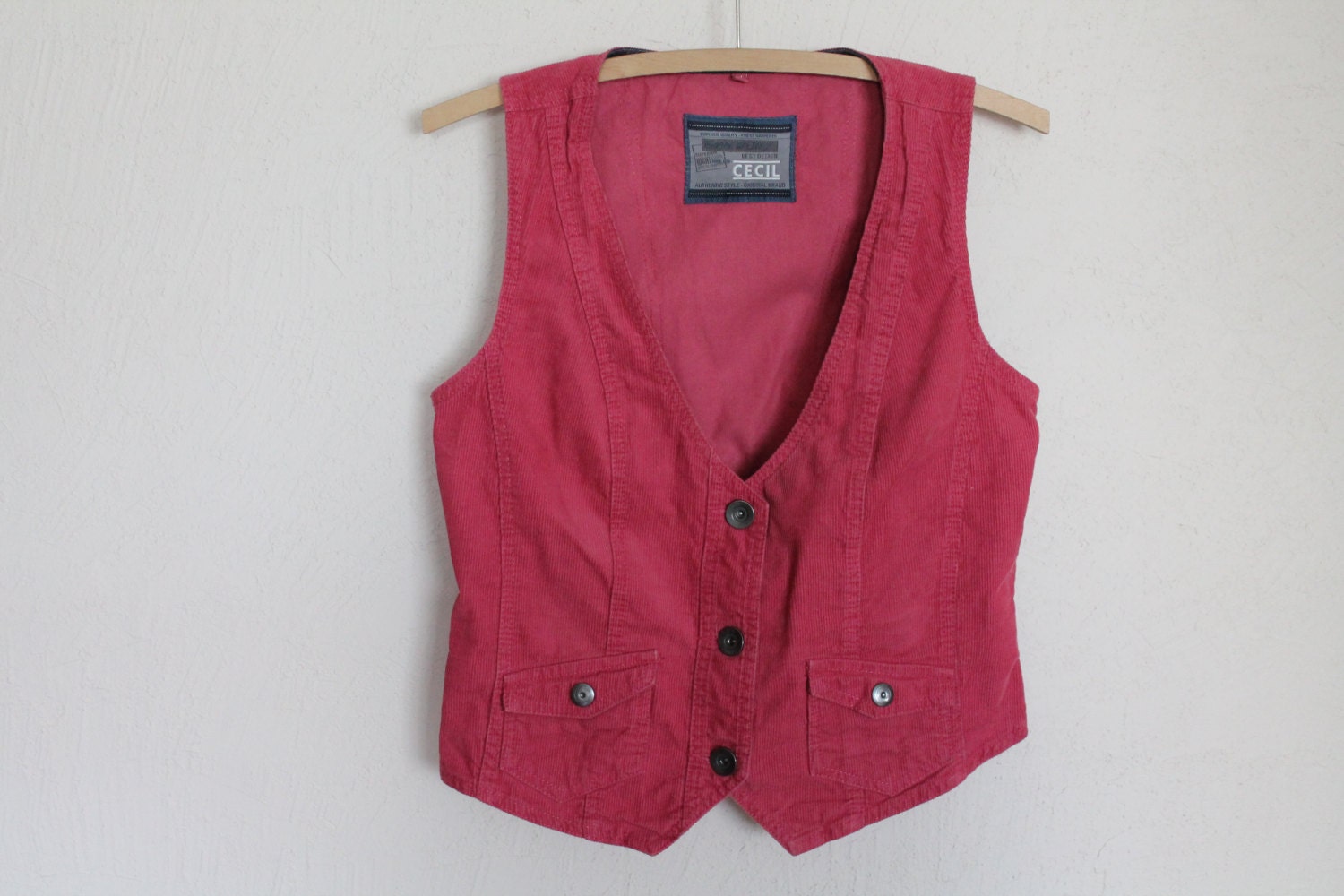 Pink Fine Corduroy Vest Womens Waistcoat Bohemian Formal