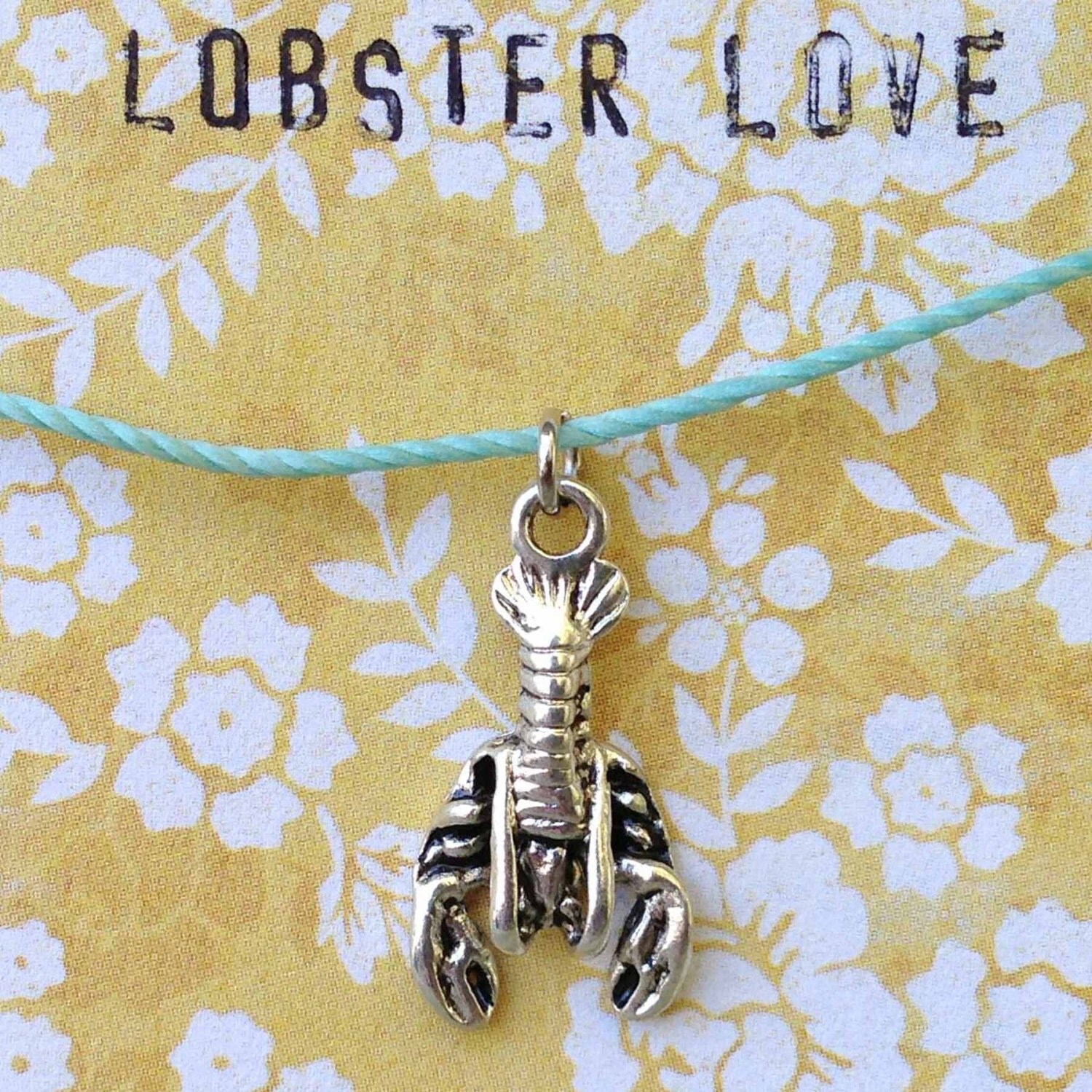 Lobster Charm Necklace Silver Nautical Small Silk by beachdashery