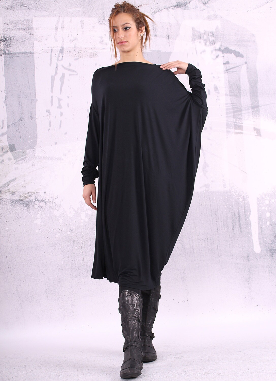 Black maxi dress extravagant dress/ asymmetrical tunic dress