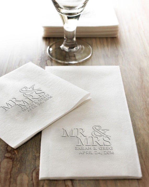 Items similar to Mr & Mrs Wedding Napkins Embossed Linenlike