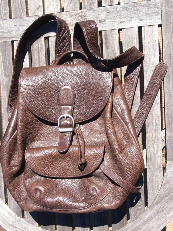 Brown Pebbled Leather Vintage Eddie Bauer Backpack Bag Handbag