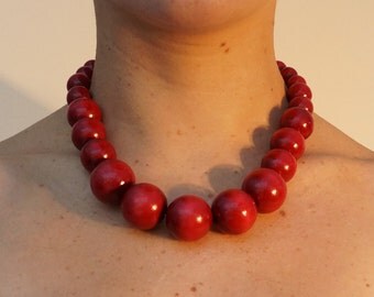 Red - Handmade Wooden Beads GS Necklace Set 01