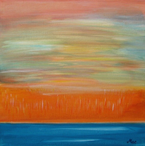 Blue Orange Sunset Painting Abstract by PuzzledbyArtmondo on Etsy