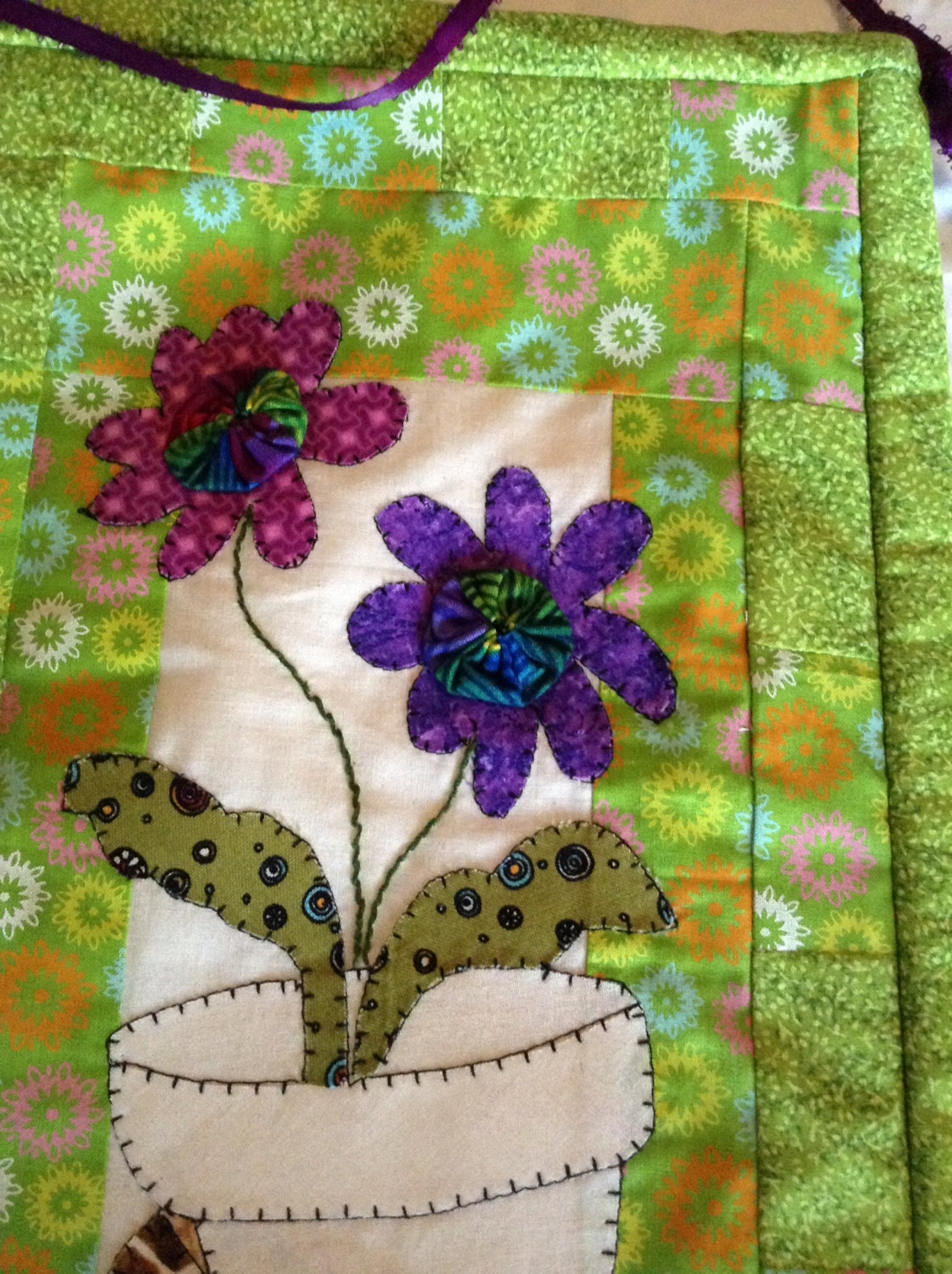 Quilted Wall Hanging Green Floral Wall Hanging Wall Decor