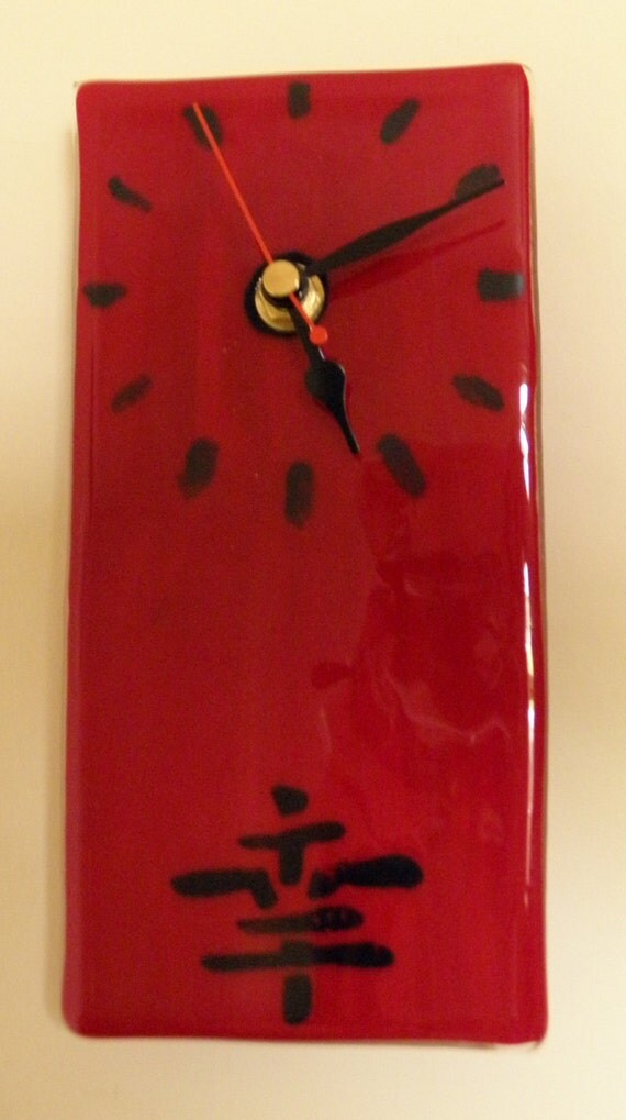 Items similar to Deep red fused glass rectangular wall clock with
