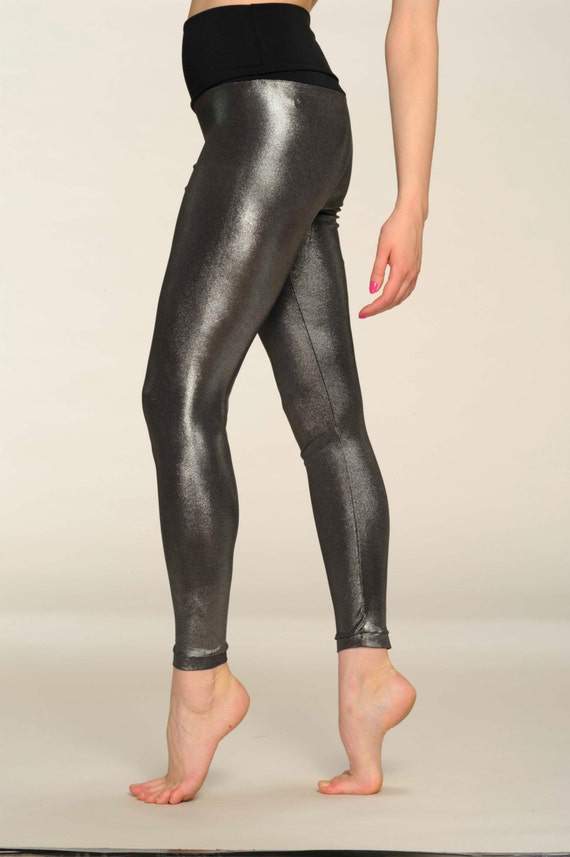 Leggings Dark Silver Grey Metallic Leggings by CardamomClothing