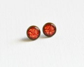 ABSTRACTION Stud Earrings metal brass depicting fashionable art, Vintage, Glamour, Style, Red, Art,Galaxy