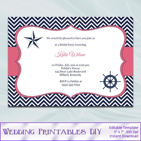 Nautical Bridal Shower Invitation Template By Weddingprintablesdiy Nautical Bridal Shower Invitation Template