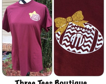 Chevron Football with Bow Monogram T-Shirt Monogrammed T Shirt Monogram ...