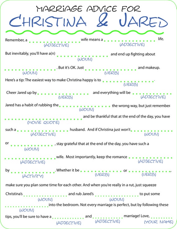 Items similar to Fun Wedding - Marriage Advice Mad Lib - Printable or ...