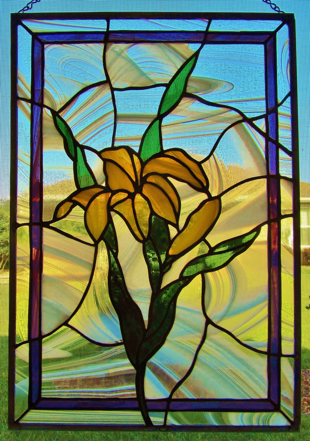 Yellow Lily Stained Glass Panel Home by PinwheelStainedGlass