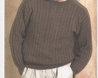 Mens Sweater, Knitting pattern for mens sweater, Vintage knitting pattern for mens jumper. Mens round neck jumper.Knitting pattern only.