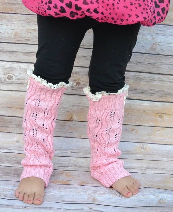 Little Girls Knit Leg Warmers With Lace Girls by MABEESBOUTIQUE