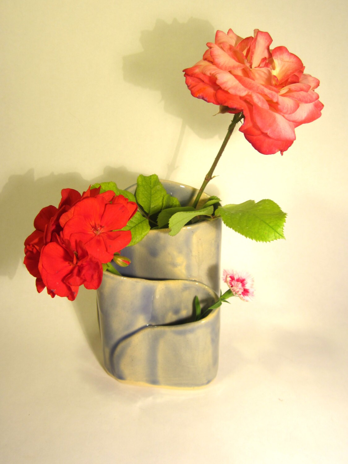 Blue Flower Vase 3 Tiered Vase Unique Ceramic Home Decor