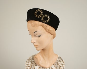 1930s velvet deco hat • vintage 30s hat • winter wool hat