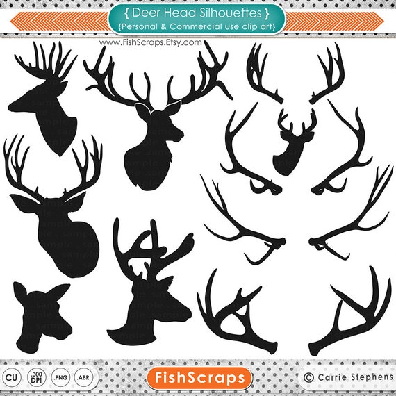 50% Sale - Deer Head Silhouettes, Antlers & Outlines - Buck - Doe - Reindeers - Stag - Digital ClipArt - PNG Images and Photohshop Brushes Il_570xn