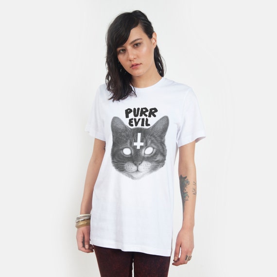 Purr Evil cat T-shirt UNISEX sizes S M L XL by PsychicTrashShop