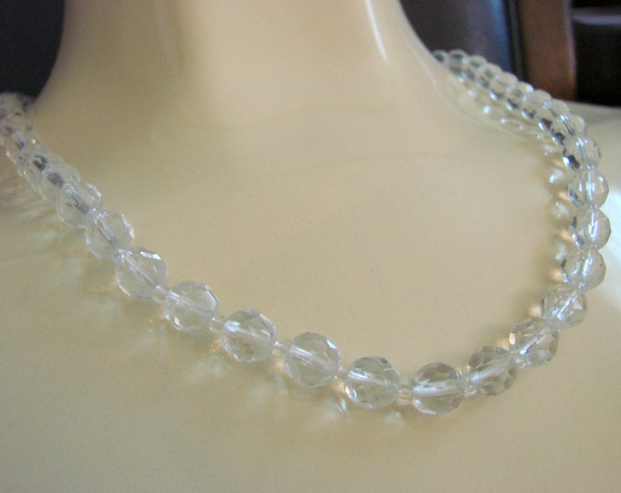 50s Austrian Crystal Glass Bead Necklace / Wedding / Bridal / Mid Century / Vintage Jewelry / Jewellery