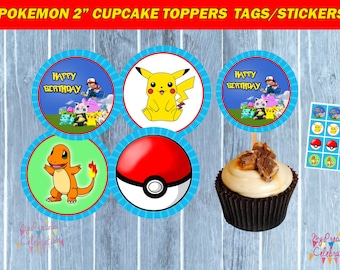 POKEMON Cupcake Toppers - Pokemon TAGS - birthday party favors
