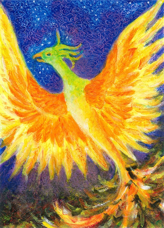 Phoenix Rising Art Print Kids Wall ART by HenisHappyPaintings