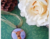 Purple Woodland Deer Fabric Button Necklace