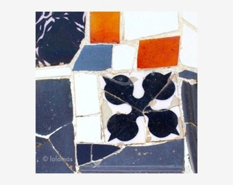Modern wall art, Mosaic Tiles, Fine Art Photography, orange wall prints, Gaudi, Barcelona,