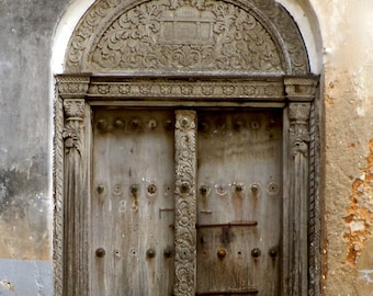 Zanzibar Door -Digital Photography, Door Photography, Rustic Door Photography, African Door, Zanzibar Decor, Door Print, Grey Door, Zanzibar