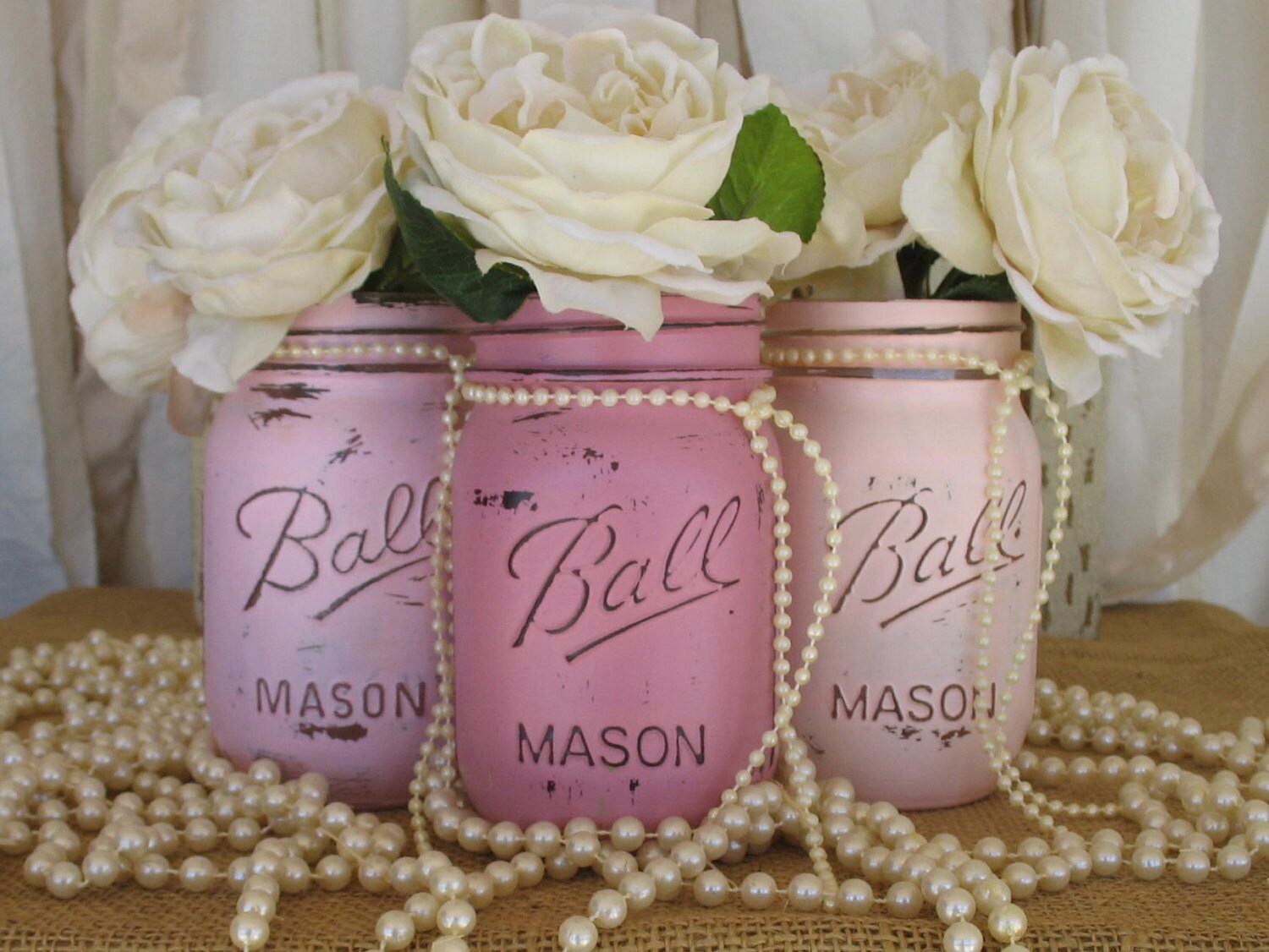 ON SALE NOW Set Of 3 Mason Jars Painted Mason Jars Pink