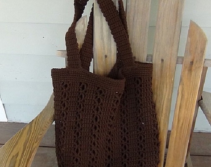 Brown Shoulder Bag - Beach Bag and Totes - Two Handled Crochet Bag - Reuseable Shopping Bag 15" w X 16" h- Crochet Acrylic Market Bag -