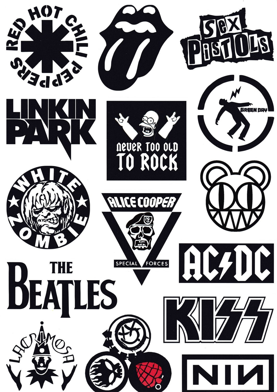 Этикетки группы. Наклейки в стиле рок. Наклейки рок групп. Логотипы рок групп. Наклейки с логотипами рок групп.