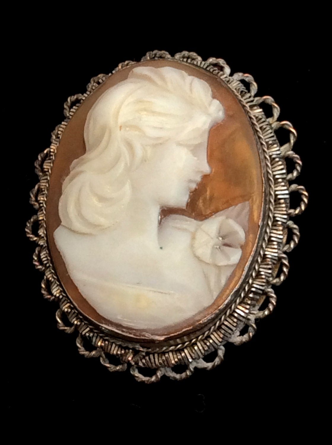 Antique Cameo Brooch Pin or Pendant. Fine Sterling Silver Wire