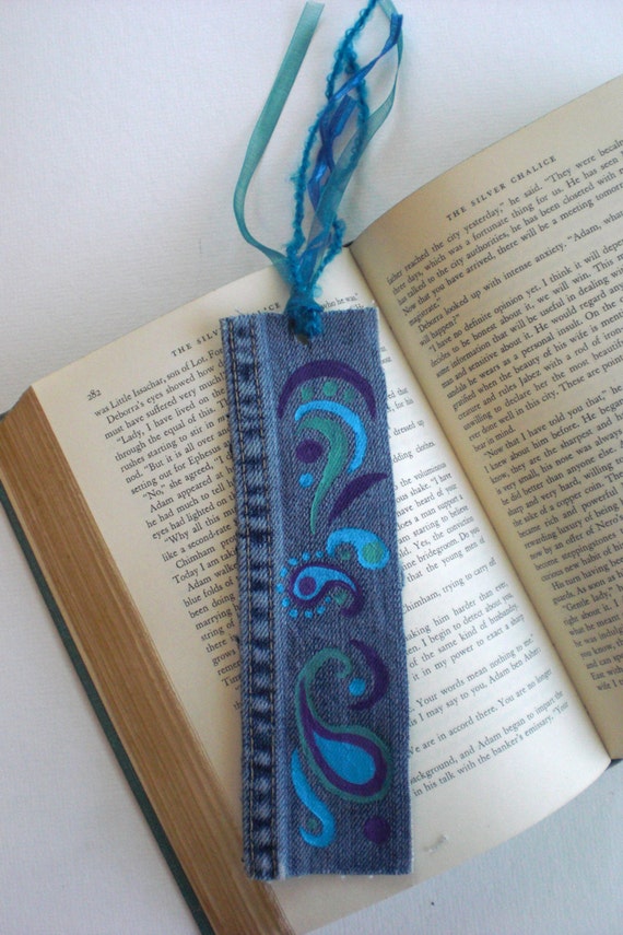 Upcycled Bookmark Hand-Painted Paisley Bookmark Recycled