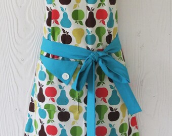 Apple & Pear Apron , Womens Full Apron , Apples , Pears , Retro Apron, Vintage Style, Turquoise , Cute Aprons , KitschNStyle
